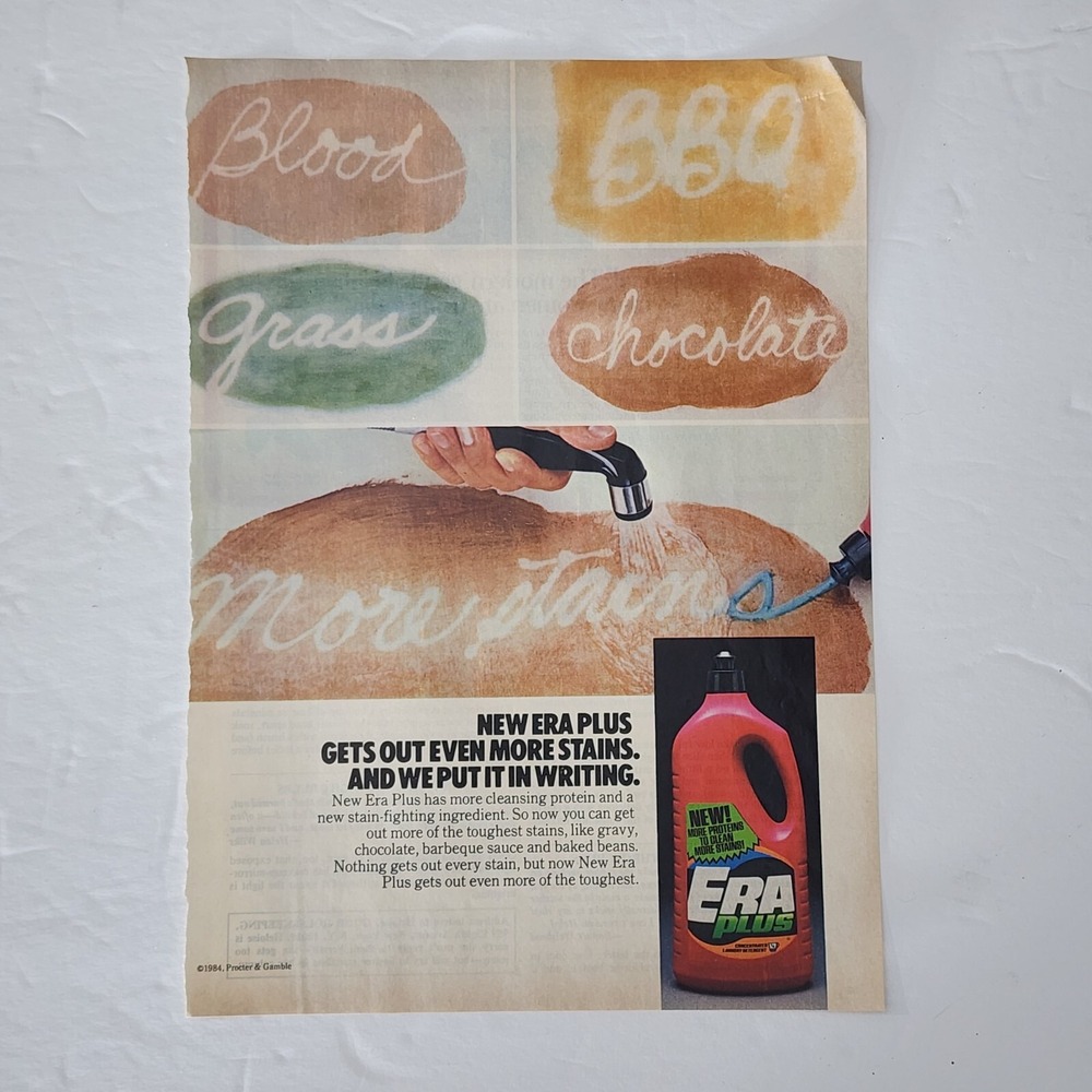 Vintage 1985 New ERA Plus Laundry Detergent Print Ad Clipping 8x11 Original Ad